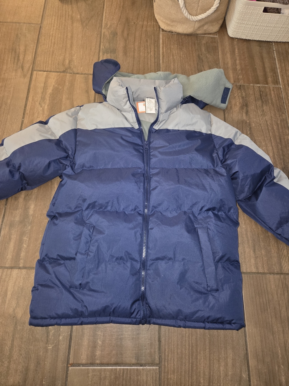 Kids Navy and Light Gray Colorblock Puffer Jacket